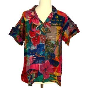 Y2K PHOOL multi-color 100% cotton button front shirt size M